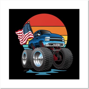 Patriotic Big Monster Truck Off-road 4wd Cartoon Posters and Art